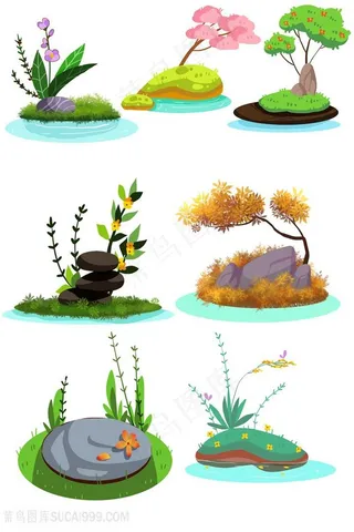 蝴蝶兰 兰草 枫叶 树叶 秋天树叶 落叶 山水植物插画 花卉小草植物插画图片