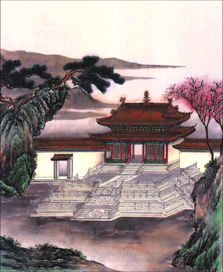 中国古风元素国画房子