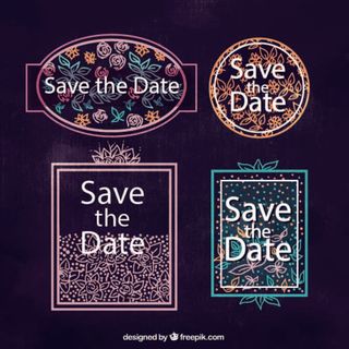 免抠彩绘花卉婚礼标签