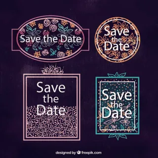 免抠彩绘花卉婚礼标签