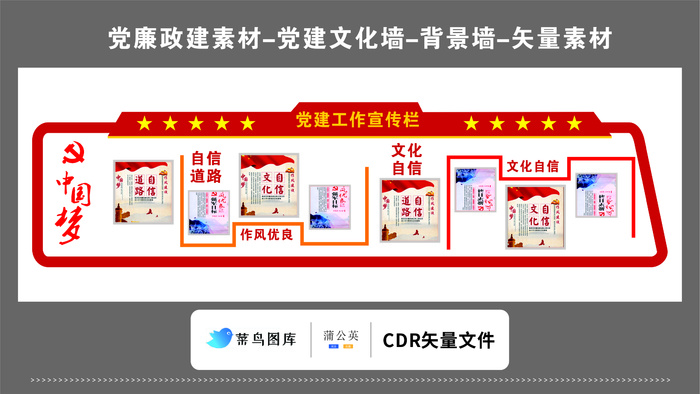 党建文化墙党建素材CDR预览图红色背景工作宣传栏中国梦文化自信
