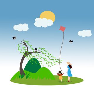 放风筝亲子游儿童插画