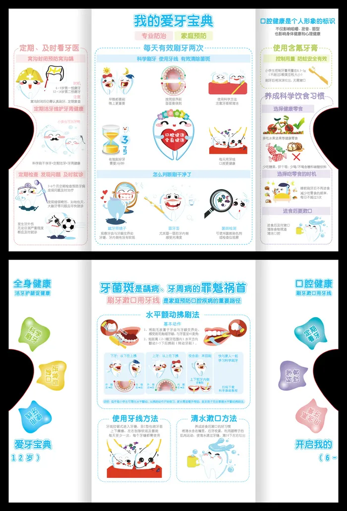 小学生科学护牙海报宣传三折页ai矢量模版下载