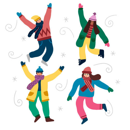 冬天服饰服装冬装穿冬装保暖冬季卡通人物男女装Ai矢量图片素材