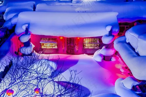 童话般乡村雪景夜景图片 童话般乡村雪景夜景图片