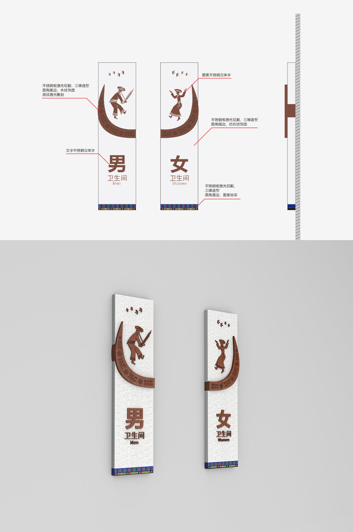 景区男女卫生间标识导视牌设计cdr矢量模版下载