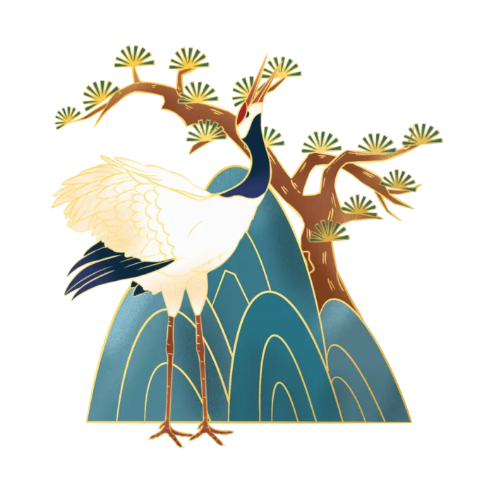 国潮仙鹤插画免扣素材设计素材