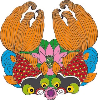 中国吉祥图免扣金鱼手绘