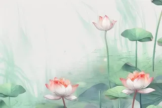 青色国风简约淡雅荷花背景