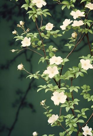 枝叶白色花朵典雅背景