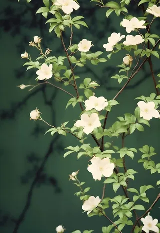 枝叶白色花朵典雅背景