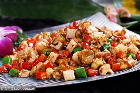 泡藕炒螺丝调中华美食摄影图