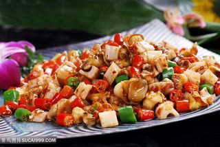 泡藕炒螺丝调中华美食摄影图