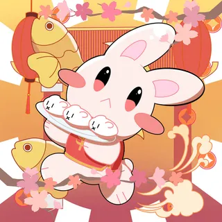 手绘2023兔年新年卡通兔子形象IP插画元素PSD设计素材png图案