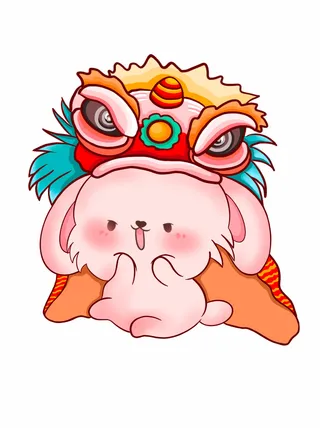 可爱舞狮子兔 舞狮子兔子 兔年元素 兔年兔子 兔子