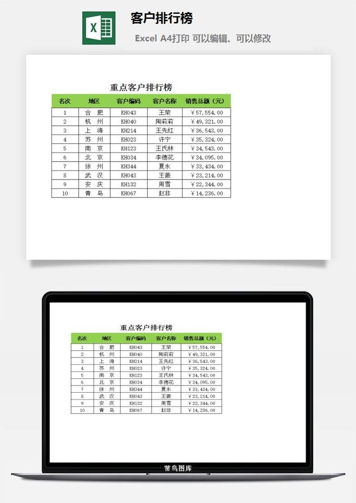 客户排行榜excel模板