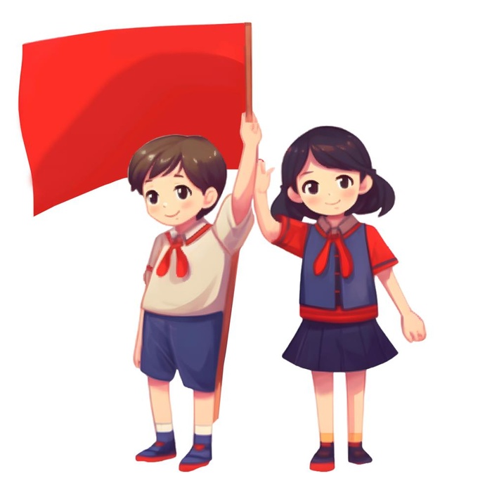 拿着旗帜的学生们免抠(1900x1900)