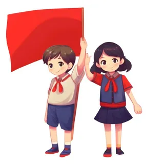 拿着旗帜的学生们免抠