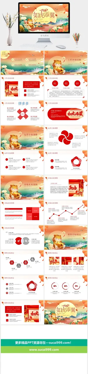 虎年新年年终工作总结PPT预览图