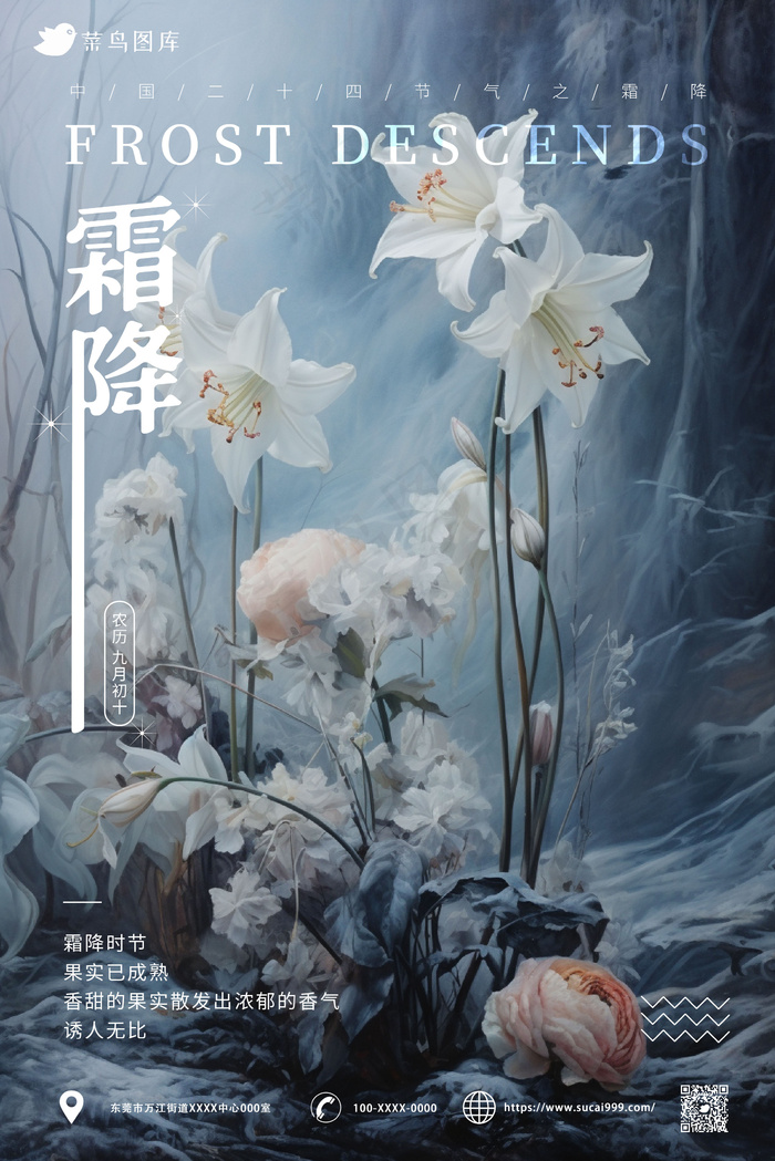花朵 结霜 意境 霜降海报ai矢量模版下载