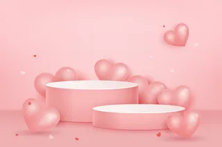 粉色电商产品气球展示台