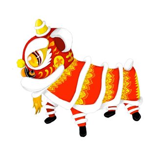 新年春节虎年元宵手绘人物舞狮卡通狮子头插画元素PSD设计素材