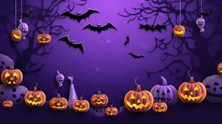 万圣节南瓜蝙蝠城堡恐怖夜晚插画背景
