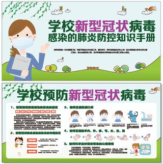 学校新型冠状病毒感染的肺炎防控知识手册学校文化墙走廊宣传栏