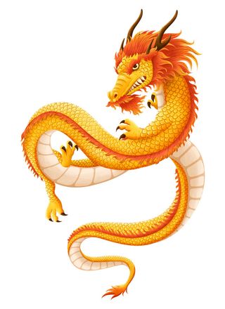 手绘国潮中国风神龙凤凰卡通形象插画装饰元素图案PSD设计素材