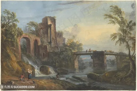 河流建筑桥梁风景画油画 河流建筑桥梁风景画油画