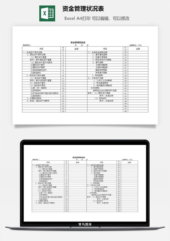 资金管理状况表excel模板