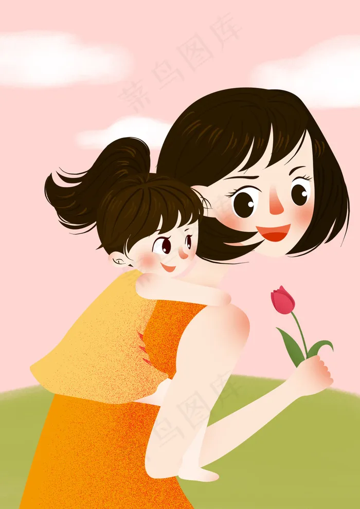 手绘母亲节插画漫画素材psd模版下载