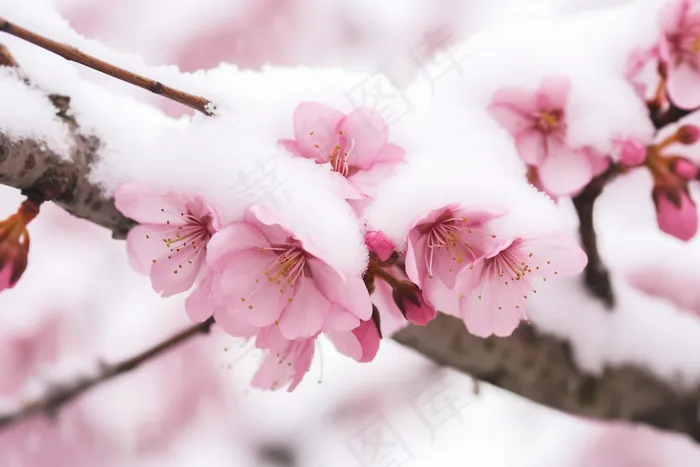 冬季白雪覆盖的梅花摄影图