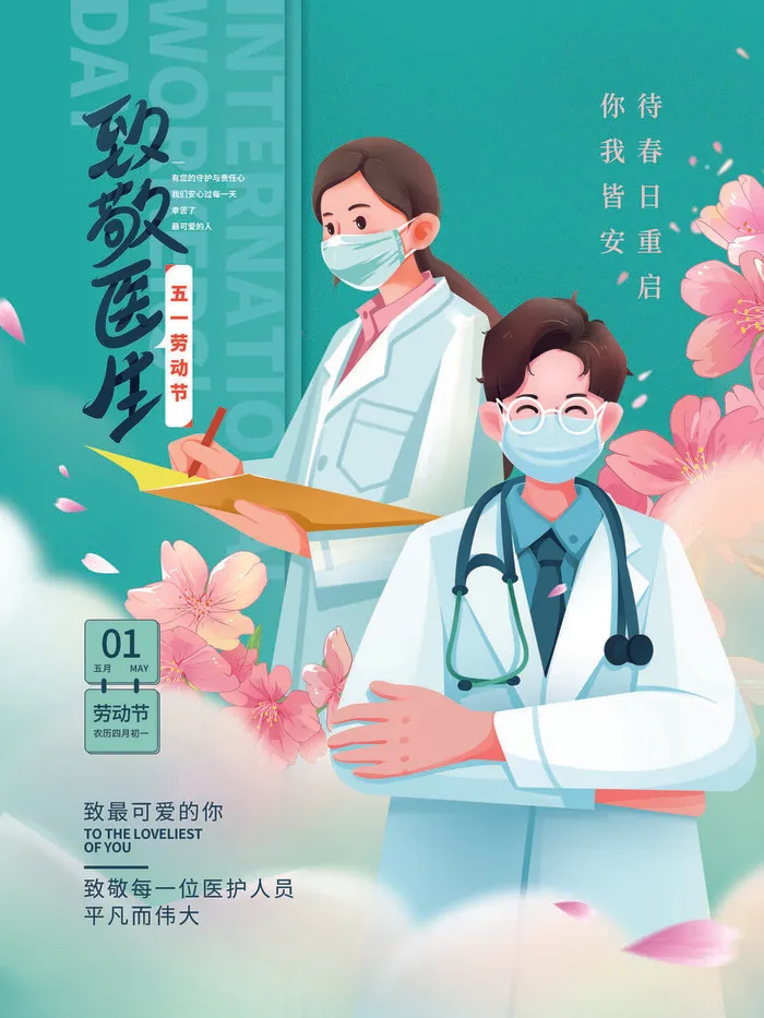 劳动节医致敬医生海报