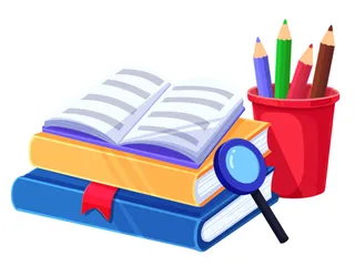 开学季卡通书本学习用品文具放大镜笔筒元素素材