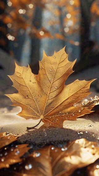 秋天黄色秋叶落叶雨天特写故事感，秋分立秋摄影图