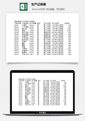 生产记录表excel模板