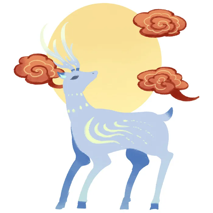 手绘国潮中国风敦煌神话九色鹿仙鹿麋鹿白鹿插画装饰PSD设计素材psd模版下载