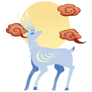 手绘国潮中国风敦煌神话九色鹿仙鹿麋鹿白鹿插画装饰PSD设计素材