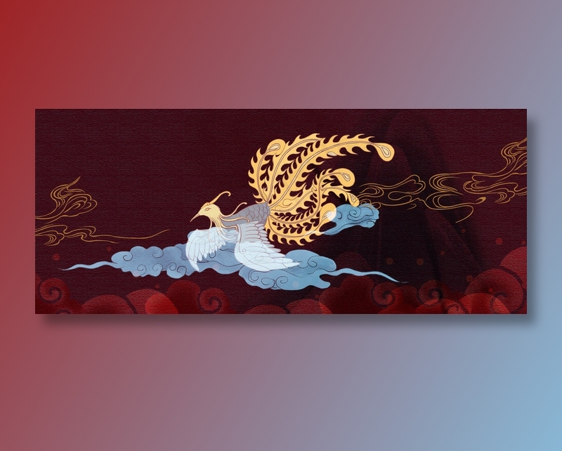 手绘凤凰祥云国潮风展板背景(1920x800)psd模版下载