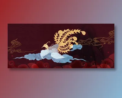 手绘凤凰祥云国潮风展板背景 手绘凤凰祥云国潮风展板背景