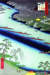 湖畔田园美景插画