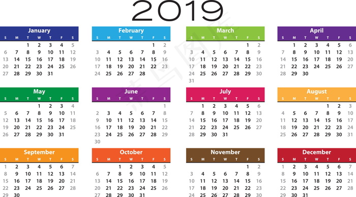 2019年全年日历表图片