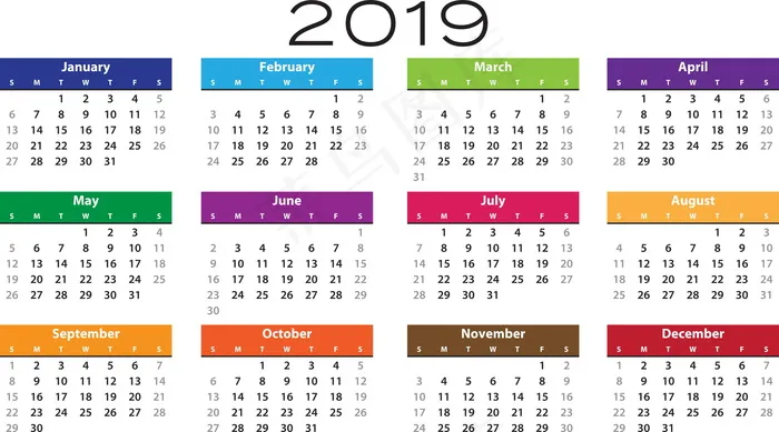 2019年全年日历表图片