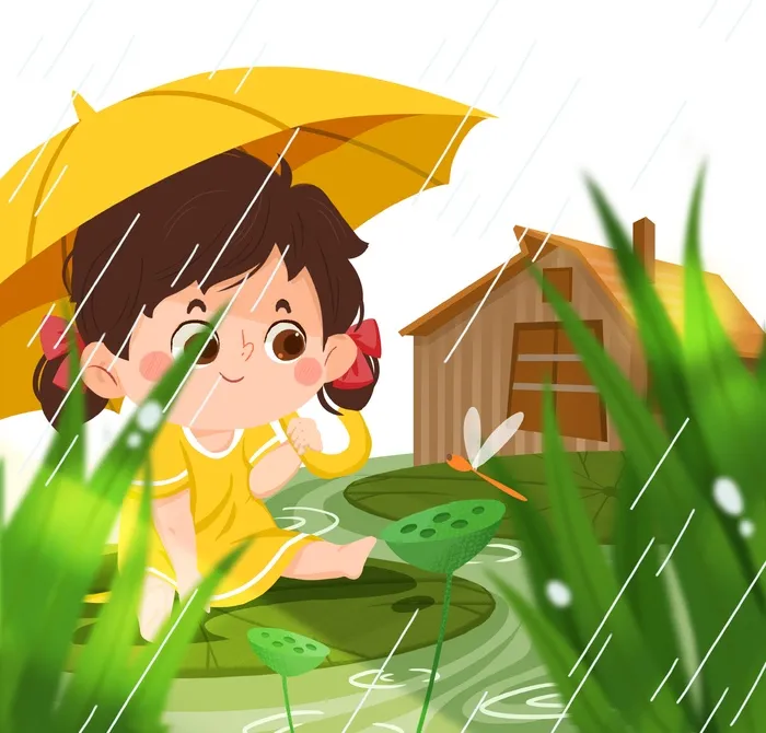  二十四节气谷雨女孩撑伞