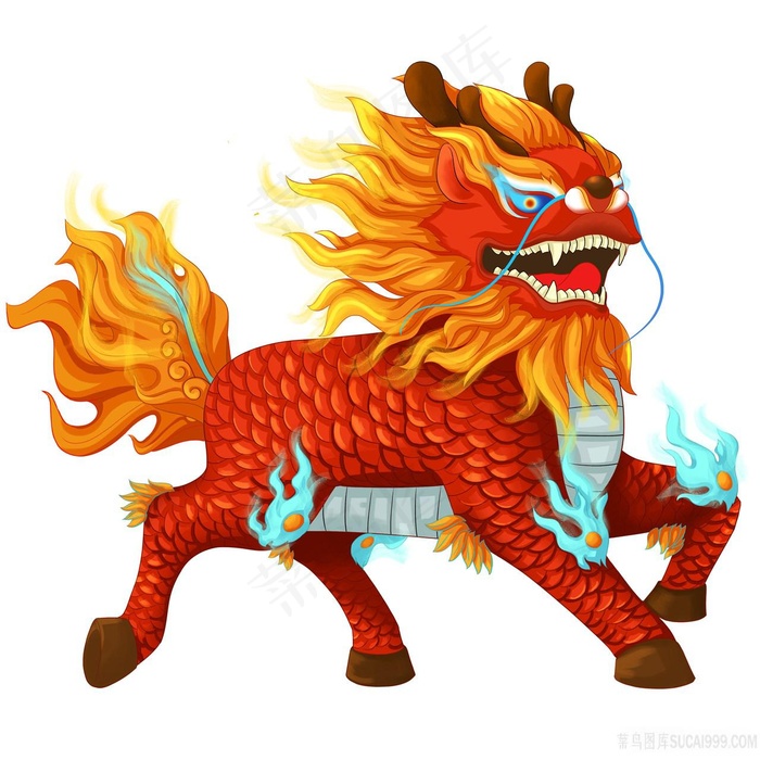 火红色的麒麟PNG绘画图片