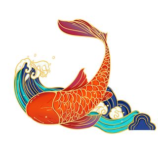 手绘国潮古风喜庆铜钱锦鲤鱼金鱼荷花插画场景装饰PSD设计素