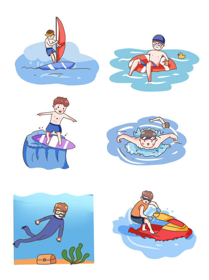 夏季休闲水上运动人物插画psd模版下载
