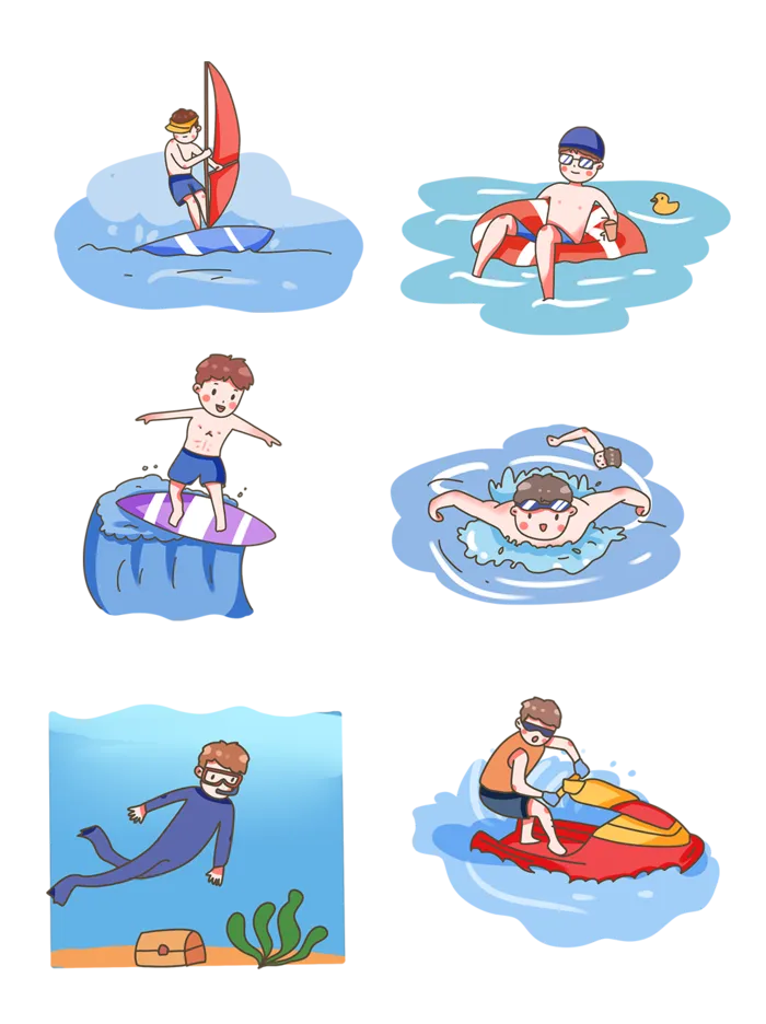 夏季休闲水上运动人物插画psd模版下载
