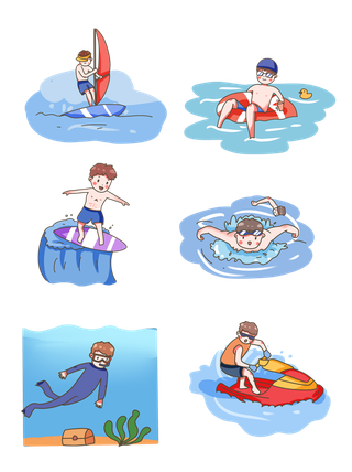 夏季休闲水上运动人物插画